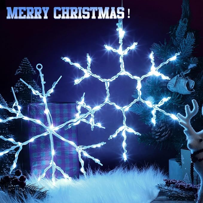 Tuanse 8 Pcs Christmas Silhouette Window Lights Christmas Snowflake Lights with Remote Control LED Lighted Snowflake Decorations Xmas for Window Wall (Blue)