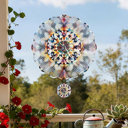 Hanging Wind Spinners Outdoor - 3D Metal Kaleidoscope Kinetic Spinning Decor for Garden Yard Patio Porch Indoor Outside Art Ornaments Christmas Decoration Birthday Gifts for Women Mom Wife