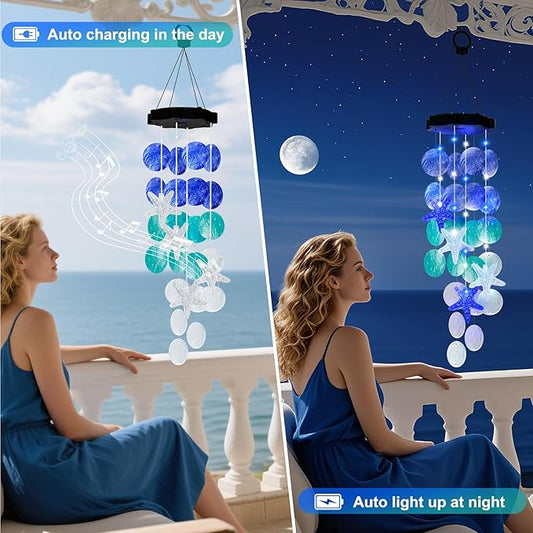Mom Grandma Nana Gifts for Mothers Day Wind Chimes for Outside Garden, Birthday Gifts for Mom Grandma Handcrafted Capiz Shell Solar Wind Chimes Outdoor Memorial & Sympathy Gifts for Home Yard Decor