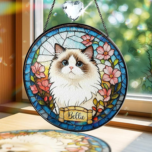 Personalized Pet Portrait Stained Glass Window Hanging, Sympathy Decoration Suncatcher for Loss of Dog, Cat Keepsake Bereavement Gift from Photo, Dog Memorial Suncatcher for Pet Lover, Kid