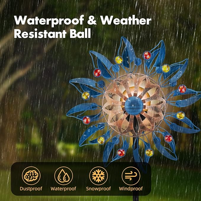 Solar Wind Spinner, Waterproof Outdoor Metal Wind Sculpture for Patio, Lawn & Garden Decor (Retro Spinner)