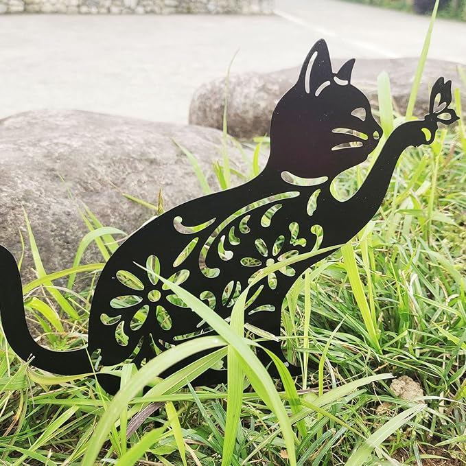 Haofy Cat Silhouette, 1 Piece of Lifelike Cat Yard Art Garden Metal Statue Decor, Hollow Decorative Stakes for Outdoor Farmhouse Pathway Lawn Decorations