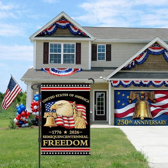 250th Anniversary America Garden Flag, 250 Anniversary USA Flag Patriotic Banner 250 Years of Freedom Yard Sign 4th of July Double-Sided Waterproof 1776-2026 Commemorative Flag 12x18 Inch