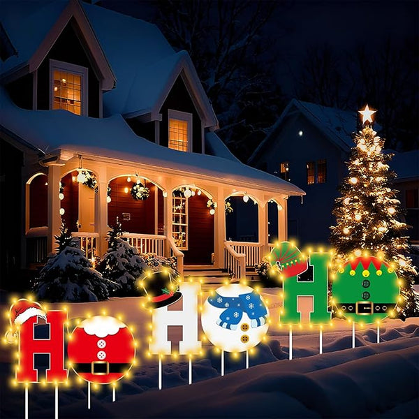 Christmas Yard Signs Decor 6 Pcs Christmas Holiday HOHOHO Garden Signs with Stakes Xmas Holiday Letter for Outdoor Garden Lawn Pathway Decorations