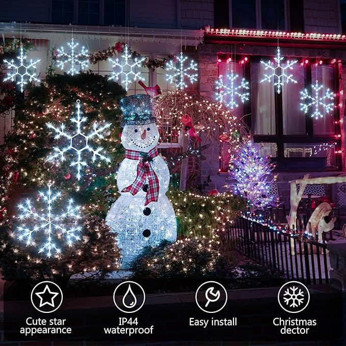 Tuanse 2 Pcs Christmas Silhouette Window Lights Christmas Snowflake Lights with Remote Control LED Lighted Snowflake Decorations Xmas for Window Wall (Blue)