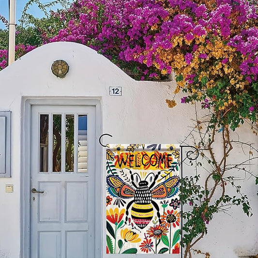 Startlit Patio Welcome Spring Summer Garden Flag 12x18 Double Sided Small Summer Bee Garden Yard Flags Outside Outdoor Seasonal Porch Lawn Decoration