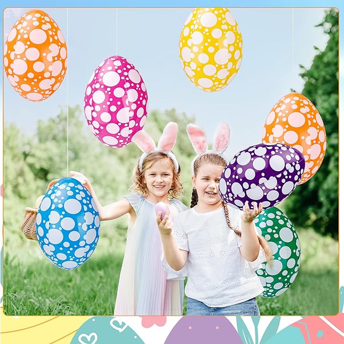 6 Pack 16 Inch Inflatable Easter Eggs Easter Blow up Egg Decor Hanging Inflatable Eggs Ornaments for Indoor Outdoor Party Yard, 6 Colors