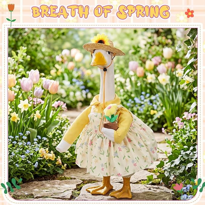 FuWeave Spring Goose Outfit Sunflower Porch Goose Clothes for 23" Large Statue Outdoor Patio Yard Lawn Art Decoration
