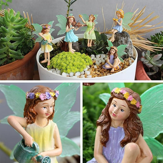 Fairy Garden Decor Fairies, 5PCS Fairy Angel Glow in The Dark Yard Sculpture Lawn Ornament Mini Garden Art Outdoor Decor Accessories (5 Fairies)
