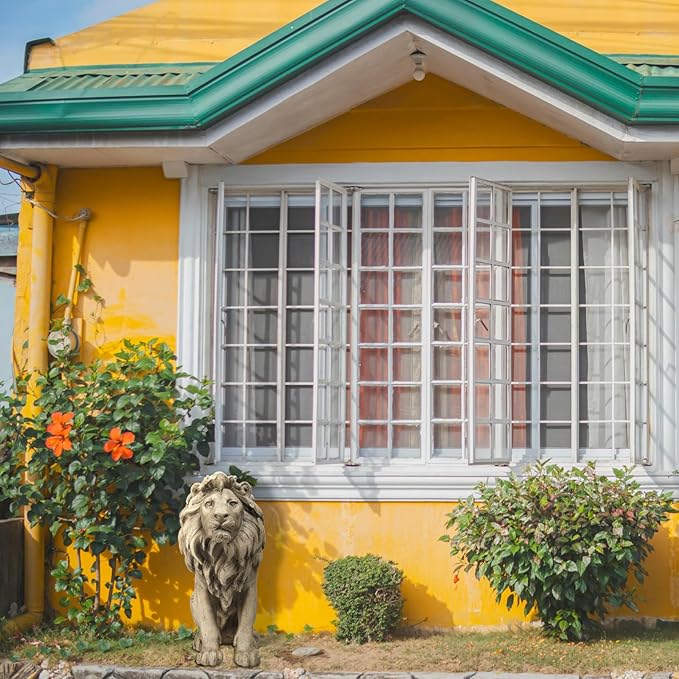 Garden Outdoor Statues Lion Statue – 20Inch Garden Decor Statue Antique Lion Stone with Long Hair Outdoor Indoor Figurine Gift Decoration for Home Décor Patio Yard 20 * 9.5 * 19.5 inch
