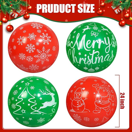 4 PCS 24 Inch Christmas Inflatable Balls Outdoor Inflatable Christmas Ball Ornaments for Xmas Garden Lawn Yard Holiday Front Door Window Decoration