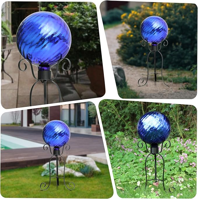 VCUTEKA Gazing Ball, Glass Mirror Polished Hollow Ball Reflective Garden Sphere, Gazing Globe for Home Garden Lawn Outdoor Ornament Yard Decorative, 10-Inch, Dark Blue
