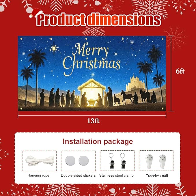 HOMETITUTE Christmas Garage Door Banner 13x6ft Nativity Scene Theme Backdrop Holiday Seasonal Decor Winter Door Cover Banners for Outside Garage Wall Covering for Party Garage Decorations