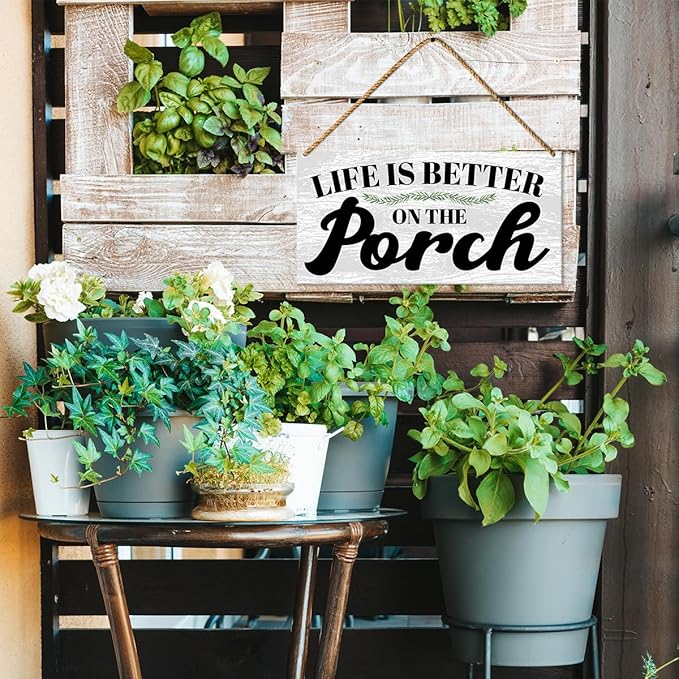 Porch Wood Sign Decor, Door Wall Sign for Front Back Porch Patio Decoration Deck Bar Garden Backyard Decor, Housewarming Gifts for Women Men New House Home, Life Is Better on The Porch
