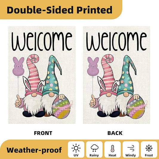 Gnome Garden Flags 12x18 Double Sided, Set of 12 Yard Flag for Outside Seasonal Garden Flag Outdoor Holiday Farmhouse Decorations Flags for All Seasons (Gnome)