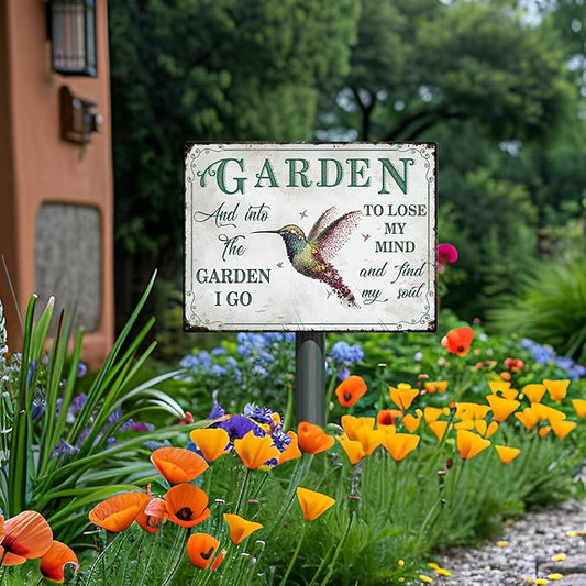 Bnesi Garden Signs for Outside Rustic Garden Home Outdoor Sign Decor Gift for Mothers Day, Grandmas Humming Bird Outside Sign Decoration Welcome Sign Patio Signs and Decor Outdoor (Green, Plant)