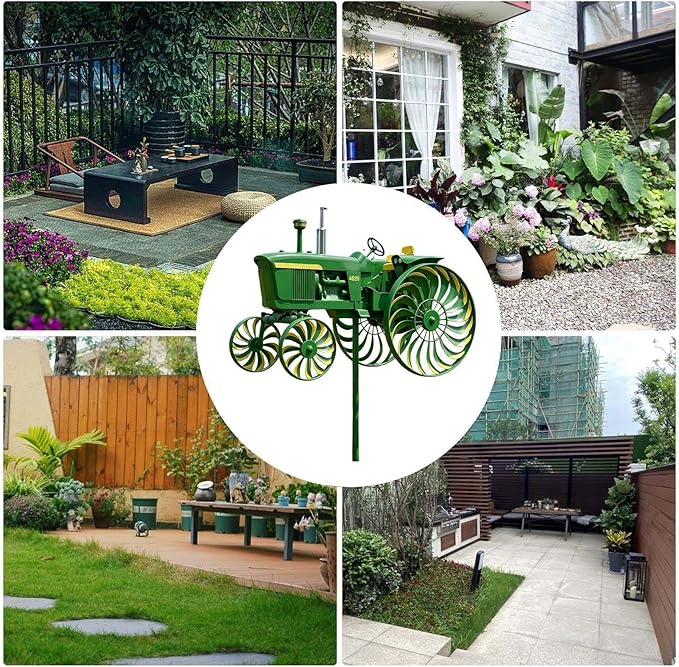 Wind Spinners Outdoor, Metal Tractor Wind Spinner with Rotating Wheel, Dynamic Winds Sculptures, Metal Windmill Stake, Yard Art for Garden Patio Lawn Decor, 11x5.5 Inches