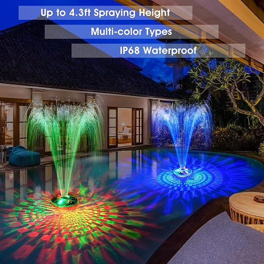 ChlorStar Pool Fountain with Remote,Floating Pool Fountain with Lights Show,Above Ground Pool Water Fountains Pump with Anchor, Floating Swimming Pool Fountains for Inground Pool,Pond -1PC(White)