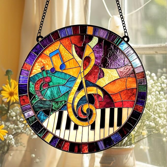 Music Teacher Acrylic Suncatcher Treble Clef Faux Stained Glass Window Hanging Music Lover Piano Teacher Appreciation Gift