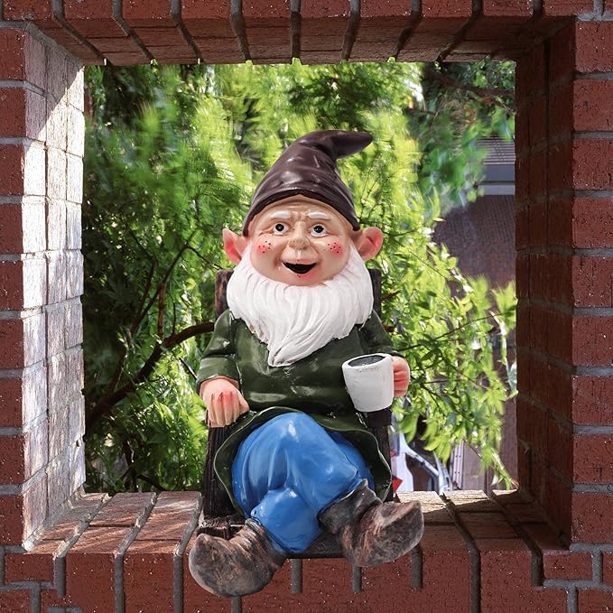 Tirifer Drinking Coffee Garden Gnome Statue Decoration, 7.3" Garden Figurine Ornament Sculpture for Outdoor Indoor Home Lawn Yard Balcony Porch Patio