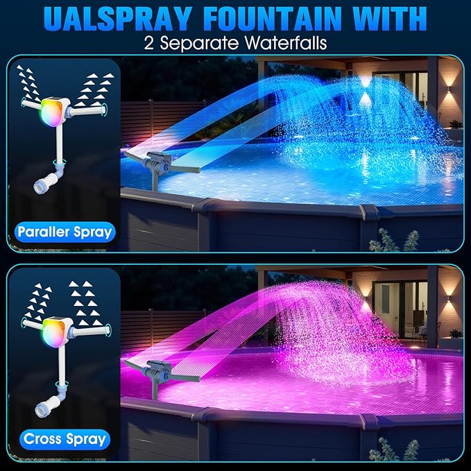 2025 Upgrade Solar Fountain Light Show,Adjustable Dual Spray Sprinkle Pool Fountains for Inground Pool Waterfall,Swimming Pool Water Fountains,Pool Sprayer Fountain for Pool Cooling-Purple