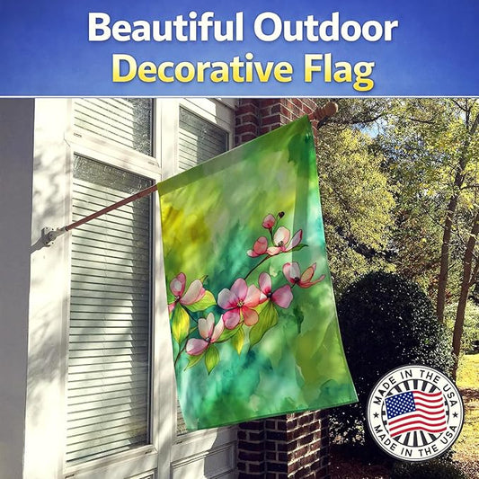 Caroline's Treasures Virginia American Dogwood in Watercolor House Flag Large Porch Sleeve Pole Decorative Outside Yard Banner Artwork Wall Hanging, Polyester, House Size, Multicolor