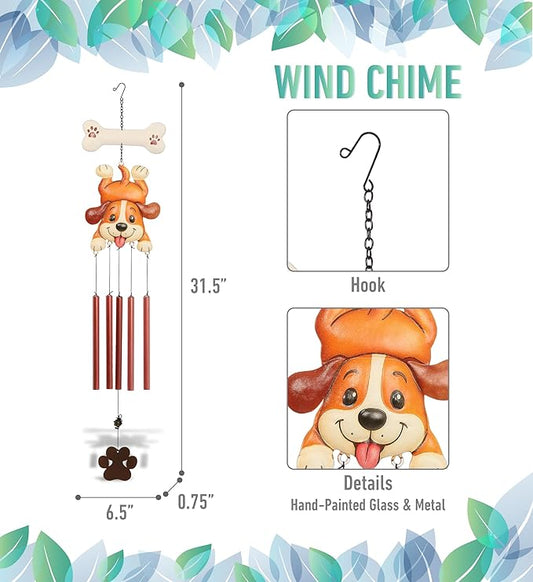 CoTa Global Cute Beagle Puppy Wind Chime - Brown and White Dog Hanging Decor with Copper Tone Wind Chime Tubes, Indoor, Outdoor, Porch, Patio, Yard, or Garden Decoration - 31.5 Inches