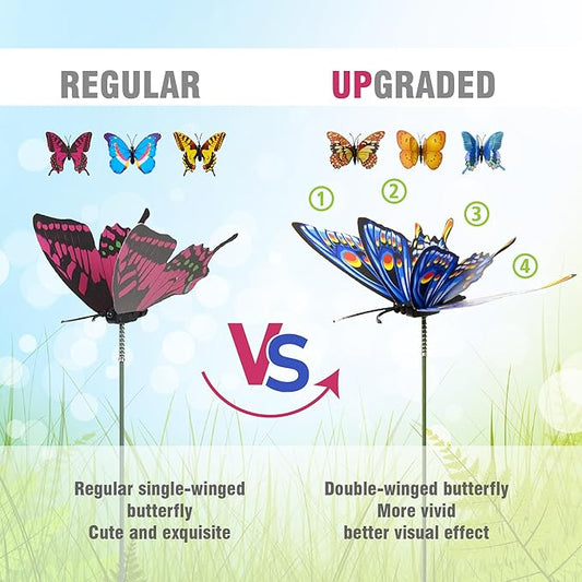 40 Pcs Butterfly Stakes, Decorative Garden Stakes, 3D Colorful Double Wings with Bendable Stick, Artificial Butterflies for Flower Bouquet Crafts, Plant Stake for Patio Yard Pot, Party Decor