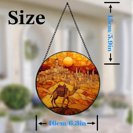 Stained Glass Suncatcher Yellow Desert Camel Handmade Window Hangings Colored Glass Suncatcher Crafts Kits for Indoor Garden Christmas Home Decor 6.3 in