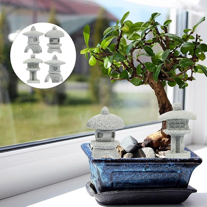 BESPORTBLE Miniature Stone Lantern Pagoda Japanese Style Pagoda Lantern Statue Mini Zen Garden Accessories for Aquarium Patio Micro Landscape Yard Bonsai Decoration 4Pcs