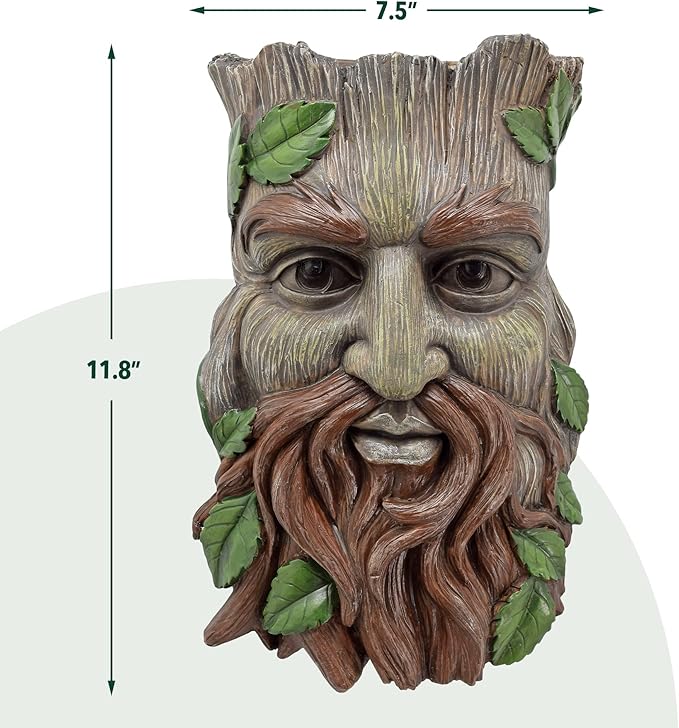 Arcadia Garden Products Large Whimsical Tree Face Planter, 7.5"x11.8", Outdoor Tree Hugger, Man Spirit Sculpture for Garden Art Decor, Birdfeeder, Hangs on Trees, Fences or Walls, Hawthorn