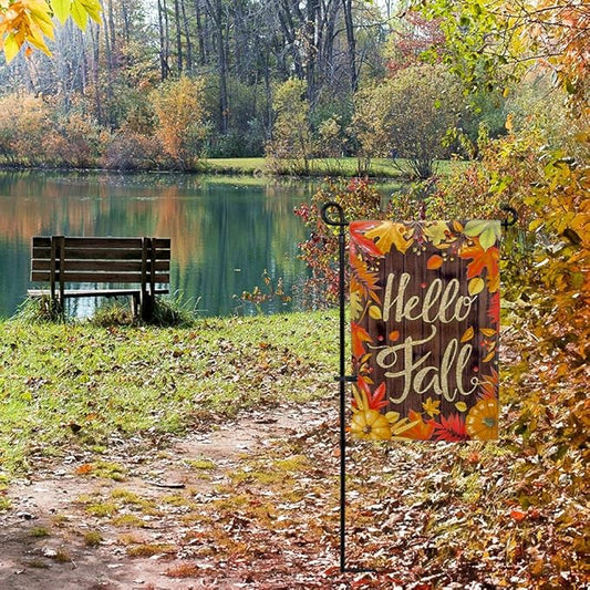 hogardeck Fall Garden Flag Yard Flag Vertical Double Sided Garden Decoration Hello Fall for Indoor & Outdoor Décor Autumn Thanksgiving Day 12.5 x 18 Inch