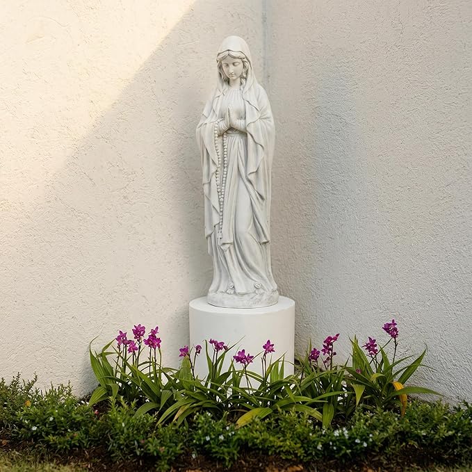 Virgin Mary Praying Statue 23.5 Inch Tall Religious Sculpture Magnesium Oxide Stone Outdoor Statue Garden Decorations Clearance for Home Lawn Yard Patio Hallway Decor