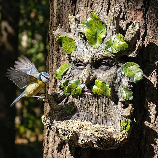 10.3" Whimsical Tree Face Sculpture, Garden Peeker Statue, Outdoor Trunk Tree Huggers Art, Landscape Accent Ornament, Hanging Fairy Elve Figurine for Yard Art, Feeder Decor Wall Mounted Statue