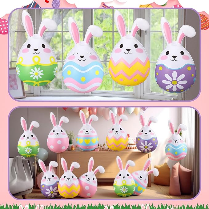 Jetec 12 Pcs 12 Inch Easter Egg Inflatable Decorations Hanging Inflatable Easter Balloons Decor PVC Large Outdoor Colorful Eggs Bunny Text Blow up Yard Ornaments for Lawn Garden Party(Egg)