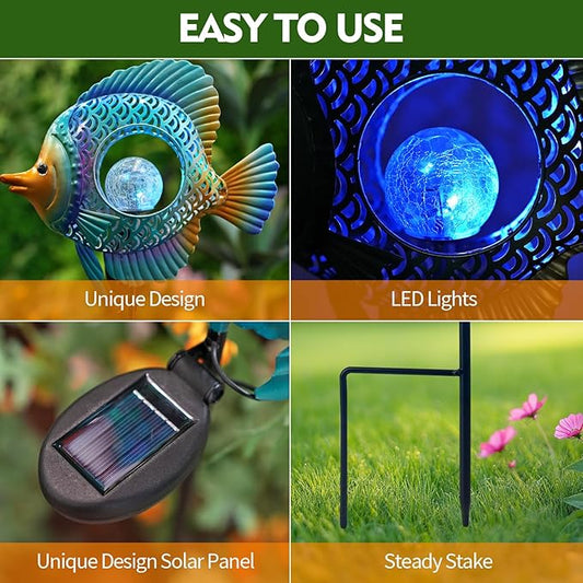 HONGLAND Solar Outdoor Lights -Metal Fish Decorative Stake- Garden Colorful LED Solar Path Lights for Lawn Path Yard Decoration Gift Idea