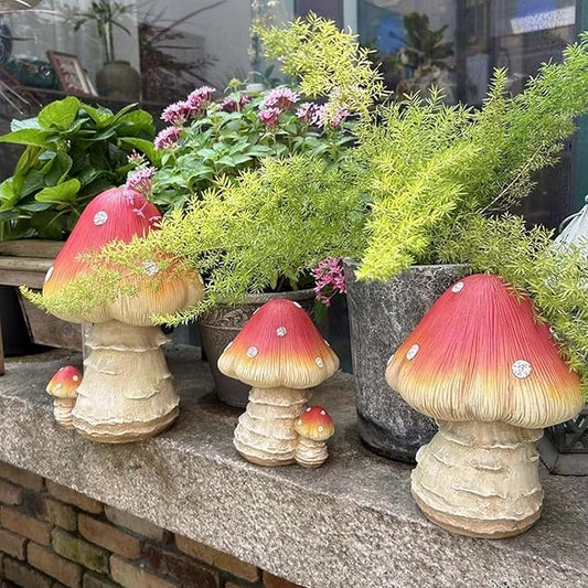 Mushroom Decor Fairy Garden Accessories - Outdoor Garden Decor 3pcs Mushrooms Ornament for Garden Decoration Garden Gnome's Favorite Mushroom Statues (3pcs Red)