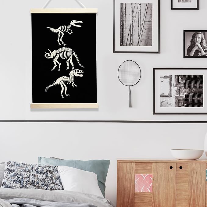 NQDWX Dinosaur Wood Poster Hanger - Dino Wall Decor for Kids Room, 12x17 Inch Rustic Wooden Hanging Sign, Dinosaur Banner, Unique Nursery Decor Gift for Boys & Girls. (134)