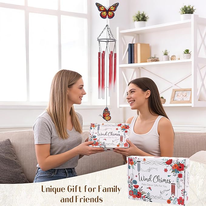 Butterfly Wind Chimes for Outside - Metal Windchimes Outdoors Patio Garden Yard Backyard Indoor Balcony Porch Hanging Decor Butterfies Birthday Gifts for Women Mom Grandma Wife Friends
