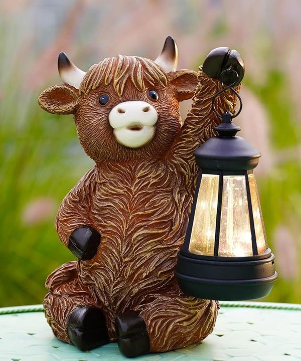 Nacome Highland Cow Statues for Garden Decor: Outdoor Sculptures with Solar Lantern for Clearance Outside Lawn Ornaments Porch Patio Balcony Yard – Birthday Gifts for Women Mom Grandma(Copper)