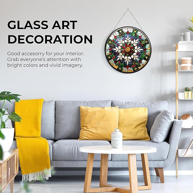 Snowflake Christmas Stained Glass Suncatcher Window Hangings, Suncatchers Colorful Glass Panel Sun Catchers Gifts, Decoration for Home Garden Christmas Party Wedding
