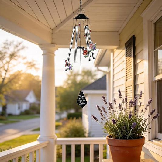 HDCRYSTALGIFTS 34'' Butterfly Wind Chimes Outdoor Large, Butterflies Aluminum Tube Memorial Windchime for Outside with S Hook,Patio Home Garden Decor, Sympathy Gifts for Loss of Loved One