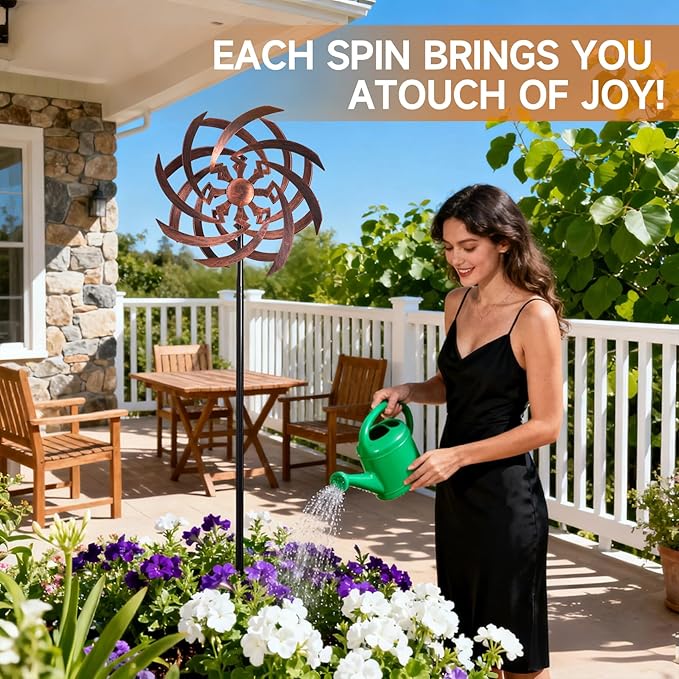 Wind Spinners Outdoor Garden Decor, 360°Metal Kinetic Wind Sculpture Spinner, 16W*76H inch Windmill for Yard, Patio, Backyard, Garden Gifts for Women