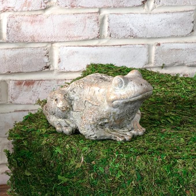 PD Home & Garden Decorative 8 Inch Cement Animal Statue for Yard Porch Patio or Garden Décor Natural Grey with Golden Wash Frog