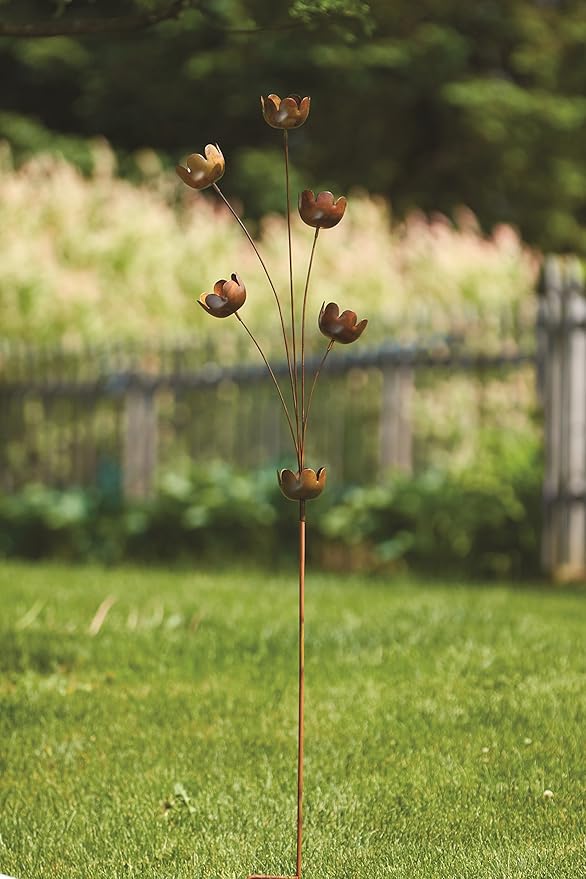 Ancient Graffiti Flamed Copper Lily Cup Lawn Chimes, 19" x 55" x 19"