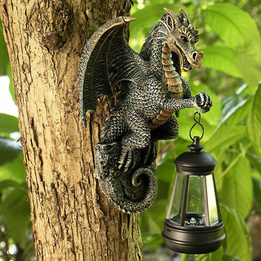Solar Dragon Lamp Garden Statue - Outdoor Medieval Fantasy Decoration for Garden, Yard Art & Lawn Ornaments, Weather-Resistant Solar Lantern Figurine Gift