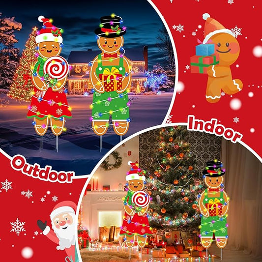 2 Pcs Christmas Decorations Outdoor Indoor Large Gingerbread Man Boy and Girl Yard Stakes - Christmas Tree Decorations - for Lawn Garden Front Door Home Farmhouse Porch