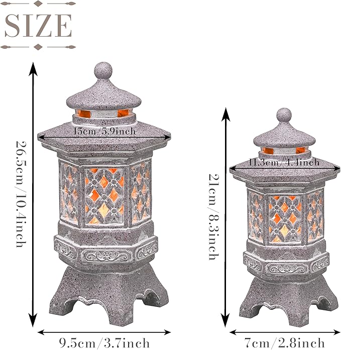 TERESA'S COLLECTIONS Pagoda Garden Statues with Solar Outdoor Light, Resin Zen Garden Lantern Asian Decor Outdoor Statues Lawn Ornaments Patio Porch Yard Decor Gifts for Dad 10.4"