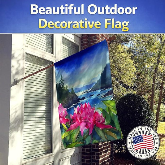 Caroline's Treasures Washington Coast Rhododendrons in Watercolor House Flag Large Porch Sleeve Pole Decorative Outside Yard Banner Artwork Wall Hanging, Polyester, House Size, Multicolor