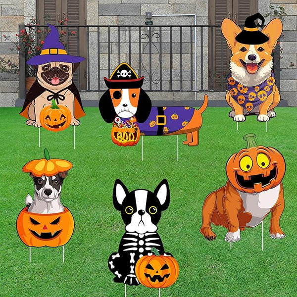 6 PCS Halloween Dog Decorations Cute Halloween Yard Sign with Stakes Dog Yard Decorations Halloween Yard Decorations Outdoor Signs